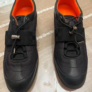 Louis Vuitton Black and Vibrant Orange Sneakers